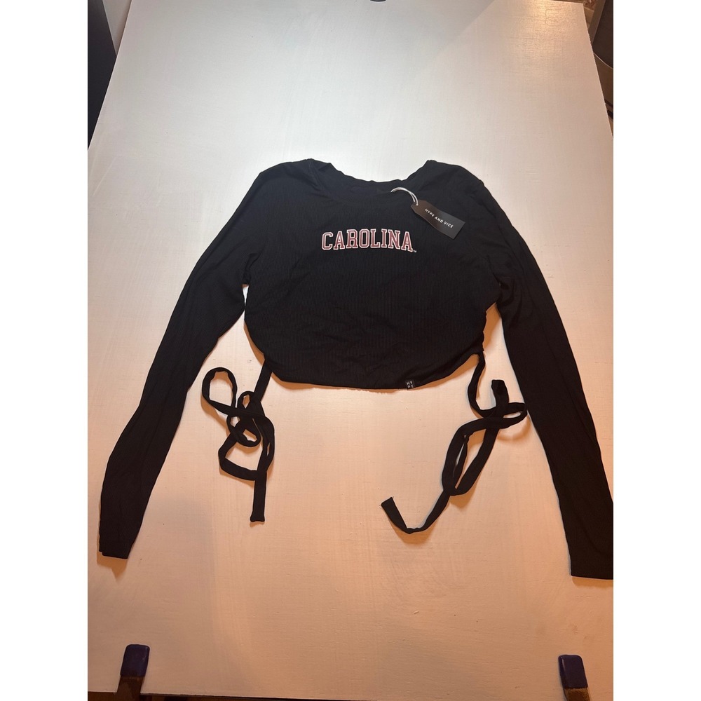 Hype and Vice Carolina Bring It On Open Back Top Black Ribbed Crop BST11-23 M
